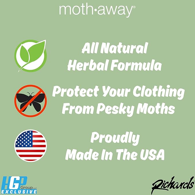 Richards Homewares Moth Away Sachets – 24-Pack Natural Herbal Moth Repellent, Non-Toxic & Chemical-Free, Fresh Scent for Drawers, Closets & Storage Bins – Made in USA