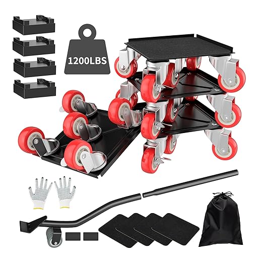 Furniture Dolly,Furniture Movers with 5 Wheels,Carbon Steel Panel Heavy Duty Dolly,Furniture Lifter with 5 360° Rotatable Rubber Universal Wheels,Maximum Load 1800LBS (Black, 4.1x4.1 in)
