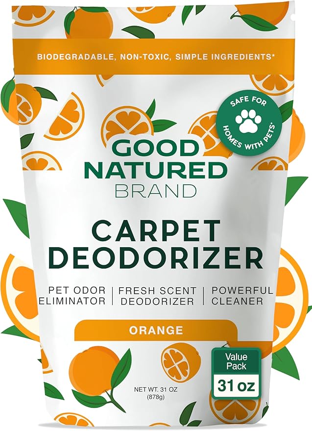 Good Natured Brand | Carpet Deodorizer & Freshener Powder | 31 oz Pet Odor Eliminator for Strong Odor & Pet Urine | Fresh Natural Sweet Orange Scent | Safe for Homes with Pets