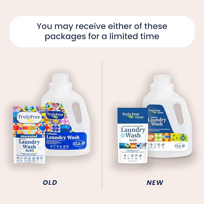 Truly Free Laundry Wash Detergent for Sensitive Skin, Gentle & Safe for Baby Clothes | Plant-Based, Natural Ingredients | Unscented | Include 1 Refillable Bottle (150 Loads)