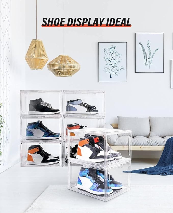 KDOR Clear Plastic Shoe box Organizer, 3 Pack Stackable Sneaker Boxes, Transparent Display Case with Magnetic lid, Tidy Home & Office Closet Storage