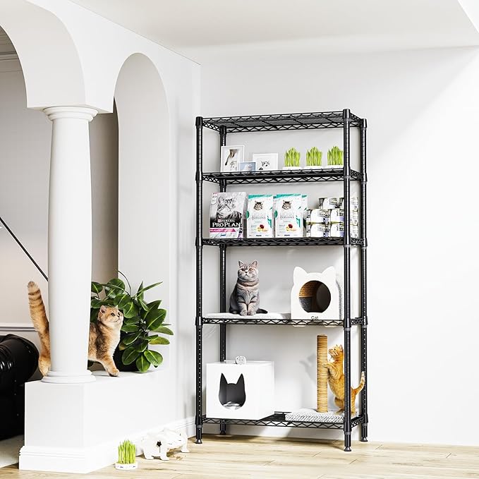 1250 lbs 5 Tier Shelf Metal Storage Shelves Shelving Wire Rack Heavy Duty Closet Organizers for Garage Kitchen Bathroom Laundry Black 13.8" D x 35.4" W x 68.5" H