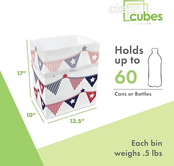 13 Gallon Disposable Pop-Up Trash Cans (3-Pack) with Fitted Bags – Foldable Garbage & Recycling Bins for Parties, Events & Kitchen (USA Flag, 17" H x 13.5" W x 10" D)