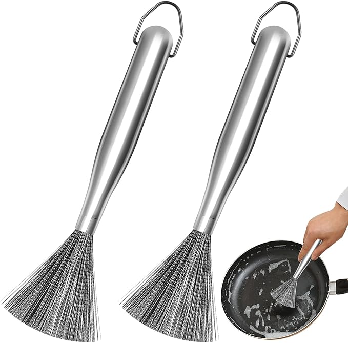2Pcs 304 Stainless Steel Pot Brushes, Stainless Steel Scrubber Tools Metal Cleaning Products Easy to Clean Suitable for Removing Kitchen Stains Gifts for Mom