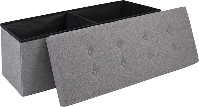 GLAXYFUR 43 Inches Folding Storage Ottoman Bench, Storage Chest, Footrest for Entryway, Living Room, Holds up to 660 lb, Light Grey