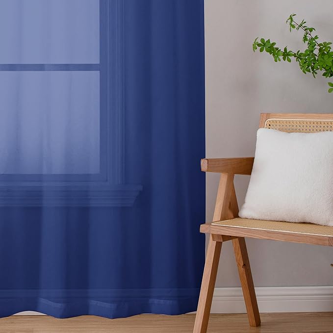 Chyhomenyc Royal Blue Sheer Curtains 78 Inches Long 2 Panels Set for Living Room, Light Filtering Voile Lightweight Bedroom Curtains, Rod Pocket Solid Window Treatment Drapes, Each 42W x 78L