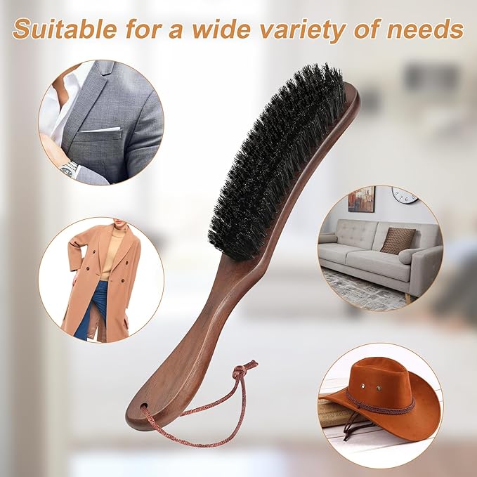 Wood Felt Brush,Large Black Walnut Wood Handle Boar Bristle Lint Brush,Suitable for Felted Hats, Suits,Cashmere,Wool,Velvet,Suede and Pet Hair for Men