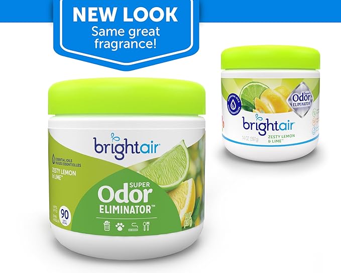 Bright Air 14 oz. Super Odor Eliminator, For Medium-Size Spaces, Zesty Lemon & Lime Scent, Case of 6, Air Freshener, Natural Essential Oils, Lasts Up to 90 Days Each