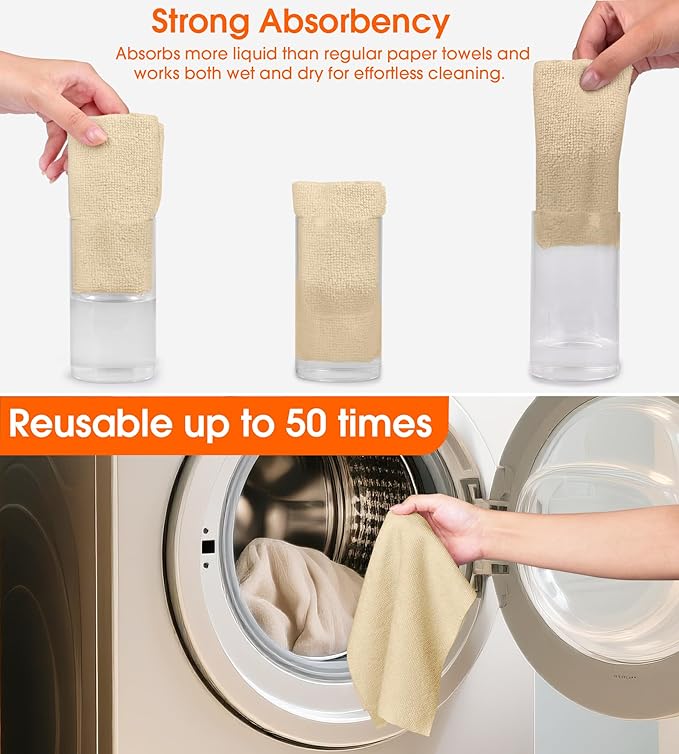 Roll of Microfiber Cleaning Cloth –100 Pack, Tear Away Microfiber Towels, Reusable, Washable, Scratch-Free, Kitchen Towels for Car, Home, Kitchen, Glass, Dishes(Wheat Beige)