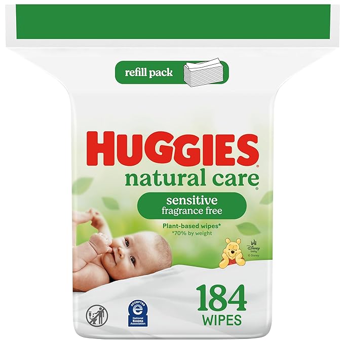 Huggies Natural Care Sensitive Baby Wipes, Unscented, Hypoallergenic, 99% Purified Water, 1 Refill Pack (184 Wipes Total)