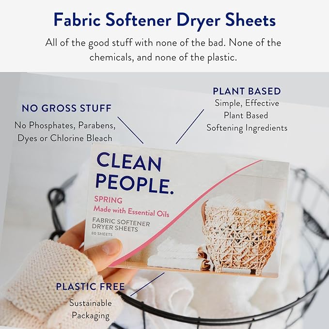 The Clean People Fabric Softener Sheets - Dryer Sheets - Softens & Removes Static Cling - Vegan Laundry Softener, Essential Oils - Spring 240 Pack