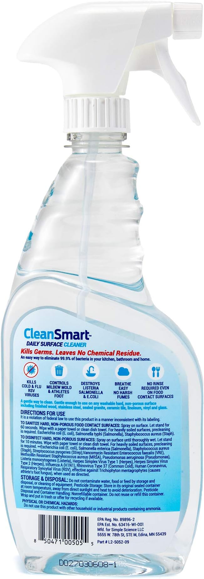 CleanSmart Daily Surface Cleaner and Pet-Safe Disinfectant, Kills 99.9% of Viruses, Bacteria, 23 ounce Bottle (Pack of 2)
