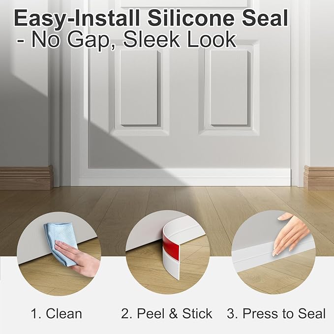 Heavy-Duty 20 ft x 1 in Weather Stripping, Door Draft Stopper Silicone Seal Strip for House and Glass Shower Doors for Collision and Side Gaps of Door and Windows, White