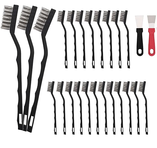 20 Pcs Mini Wire Brush Stainless Steel Brush Set, Curved Handle Masonry Brush Wire Brush for Cleaning Welding Slag and Rust