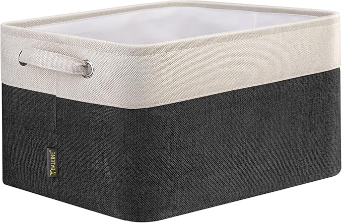 BALEINE 1 Pack Fabric Storage Bins for Shelves, Linen Storage Baskets for Organizing, Decorative Closet Bins for Clothes, Home (Black, 12"x8"x8")