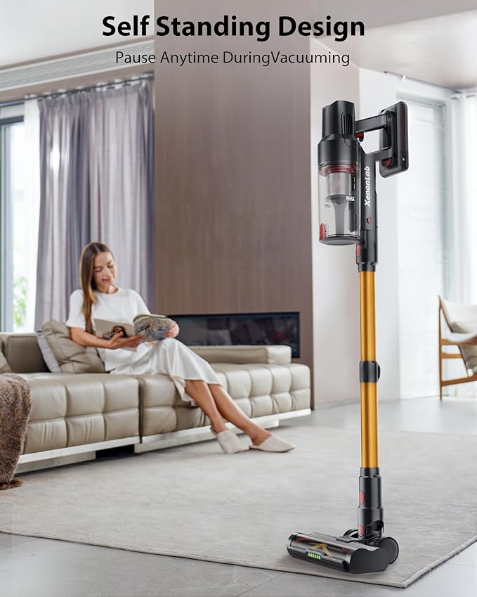 Cordless Vacuum Cleaner, 75Mins/48KPa/580W Self-Standing Vacuum Cleaners for Home, with Anti-Static&Anti-Tangle Brush, LED Touch Screen, Stick Vacuum for Carpets, Pet Hair, Hardwood Floors