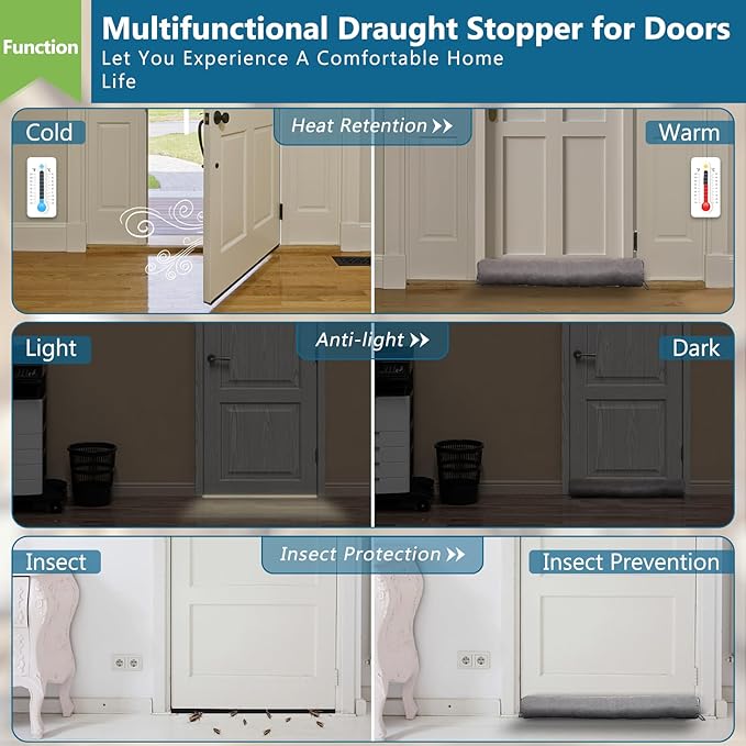 Triangular Under Door Draft Stopper 36 inch Heavy Duty Door Draft Blocker Bottom Door Seal Noise Air Door Guard for Doors and Windows, Gray