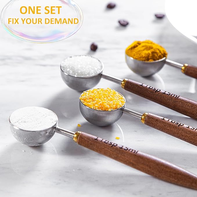4PCS Wood Scoops for Jars Wooden Scoops for Canisters 2Tbsp Measuring Spoons for Coffee Bean Powder Coffee Scoop Measuring Scoop for Salt Sugar Multipurpose-Black Walnut+304 Stainless Steel