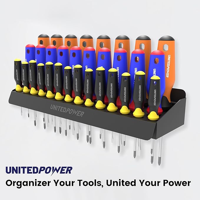 UNITEDPOWER Screwdriver Holder, Wall Mount Storage Rack Organizer for Workshop, Shed, Garage, Home, Stores up to 32 Screwdrivers or Small Tools