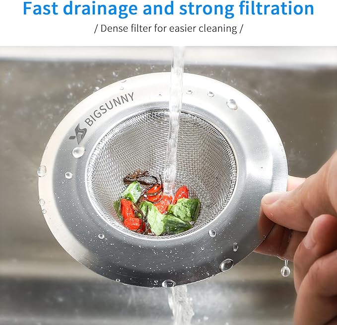 Mesh Sink Strainer Set of 3, MSY BIGSUNNY Stainless Steel Kitchen Sink Strainer Kitchen Drain Strainer with Large Wide Rim(4.5"+3.6"+2.8" Diameter) for Kitchen Sinks