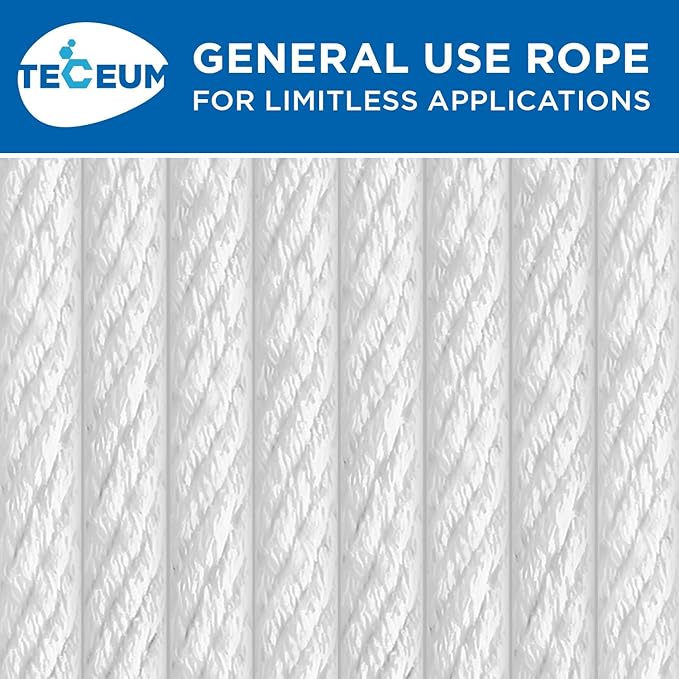 TECEUM Cotton Rope 3/16” (5 mm) – 100 FT – Strong All-Purpose Braided Rope – Natural Cotton – for Crafting, Сamping, Clothes Line, DIY, Indoor & Outdoor Use – White