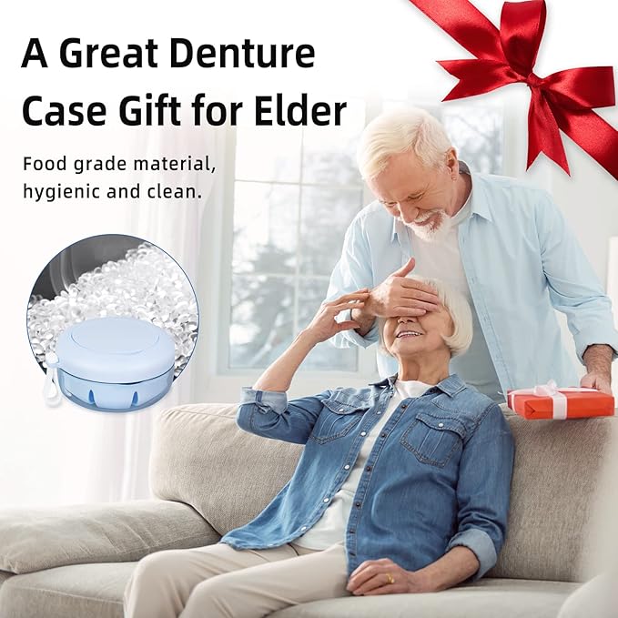 Leak Proof Denture Cup Kit Portable Retainer Case Perfect for Travel, Denture Case Container Cleaning Care for Dentures Aligner Mouth Guard with Denture Brush,Strainer, Removal Tool and Mirror