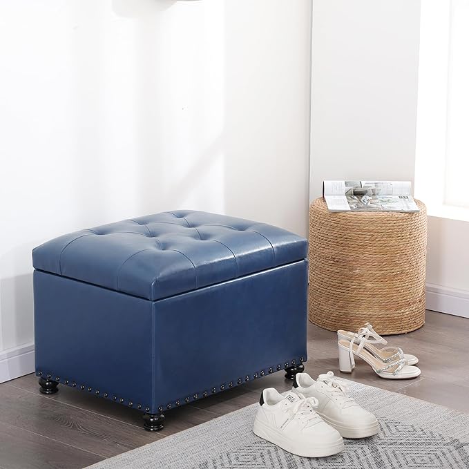 Joveco Faux Leather Storage Ottoman Bench Rectangle 24 Inch Foot Rest Ottomans
