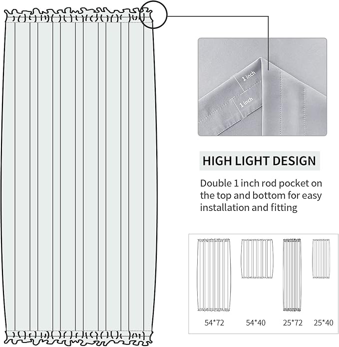 DWCN French Door Curtains – Rod Pocket Thermal Blackout Curtain for Doors with Glass Window, Kitchen and Patio Doors for Privacy, 54 X 72 Inches Long, 1 Curtain Panel with Tieback，Silver Grey