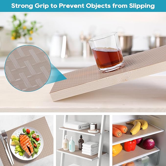 Beige Shelf Liners for Kitchen Cabinets Refrigerator Liners Waterproof & Oil-Proof Kitchen Cupboard Liner Drawer Mats EVA Material Non Adhesive Washable Fridge Liner for Shelves 35.4 x 236.2 Inches