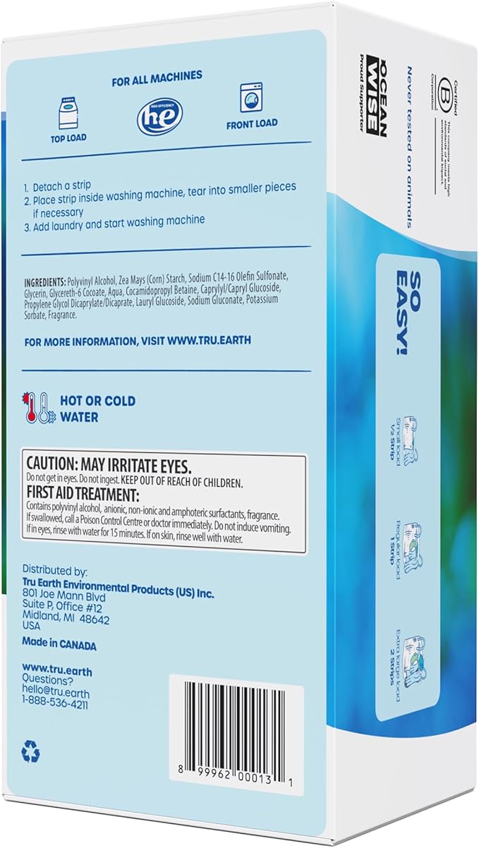 Tru Earth Compact Dry Laundry Detergent Sheets, Bulk, up to 768 Loads (384 Count) - Paraben-Free - Original Eco-Strip Liquidless Detergent, Travel Sheets - Fresh Linen
