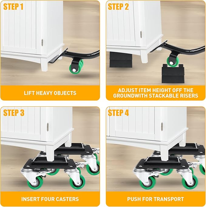 Furniture Movers with 4 Wheels,Heavy Duty Furniture Lift Mover Tool Set with 2000 lbs Load Capacity, Easy Sliders Dolly with Removable Side Guards&Brake, for Moving Appliance,Sofa etc