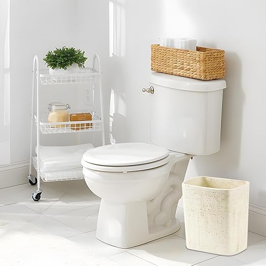 Polytree Natural Travertine Textures Bathroom Trash Can 1.8 Gallon(7 Liter) Small Kitchen Garbage Can,Living Room Bedroom Trash Can, Decor Wastebasket for Home Office (Handmade of Resin)