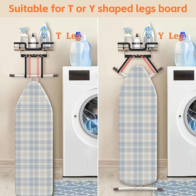 Ironing Board Holder Wall Mount, Laundry Room Organization Storage, Black, T&V Shaped Space Saving Ironing Board Hanger for Laundry Room Decor and Accessories