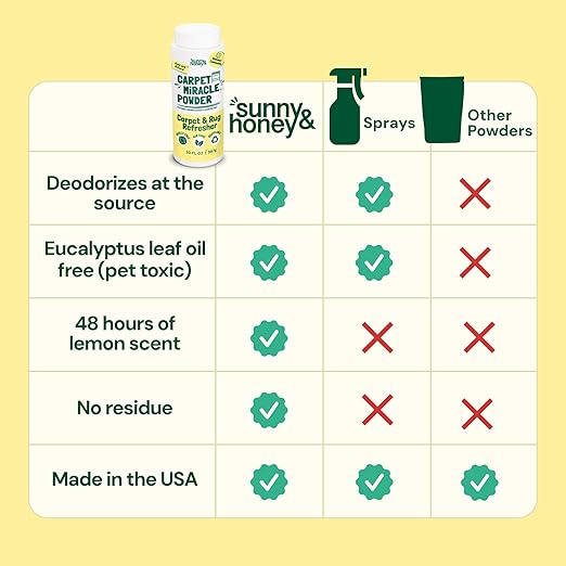 Sunny & Honey Carpet Deodorizer Powder - 20 Oz, Summer Lemonade Scent - Rug Cleaner & Carpet Cleaning Powder for Vacuuming & Upholstery Freshener for Pets & Kids