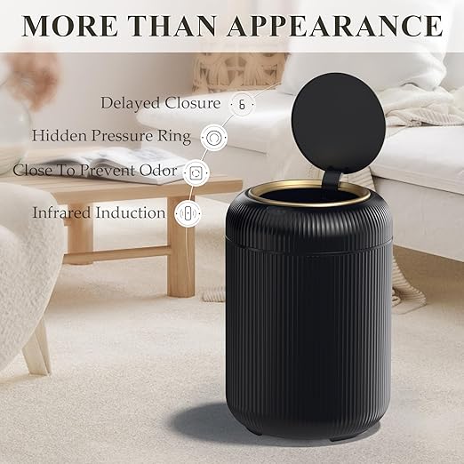 Motion Sensor Bathroom Trash Can with Lid, 3 Gallon / 11L Automatic Bathroom Garbage Can, Smart Black Garbage Can, Touchless Trash Bin, Small Waste Basket for Bedroom, Kitchen, Apartment,Office