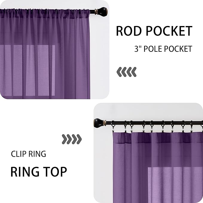 Tollpiz Small Sheer Door Curtain Closet Linen Textured Curtain Sheers Doorway Light Filtering Voile French Door Rod Pocket Curtains Patio Glass Door, 25 x 40 inches Long, Royal Purple, Set of 1 Panel