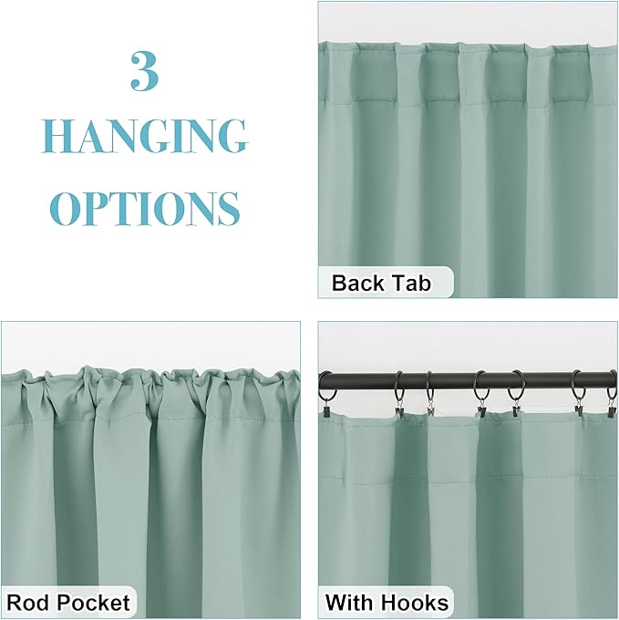 RYB HOME Blackout Curtains for Bathroom - Thermal Insulated Light Block Small Window Curtains, Back Tab Top Coastal Drape for Kitchen Kids Bedroom Home Office, Wide 42 x Long 45 inches, Aqua, 2 Panels