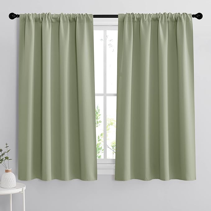 RYB HOME Small Curtains for Bathroom Window, Heavy Duty Thick Privacy Panels Blackout Energy Smart Curtains Drapes for Kitchen Cabinet, Wide 42 x Long 54 inch, 2 Panel Set, Sage Green