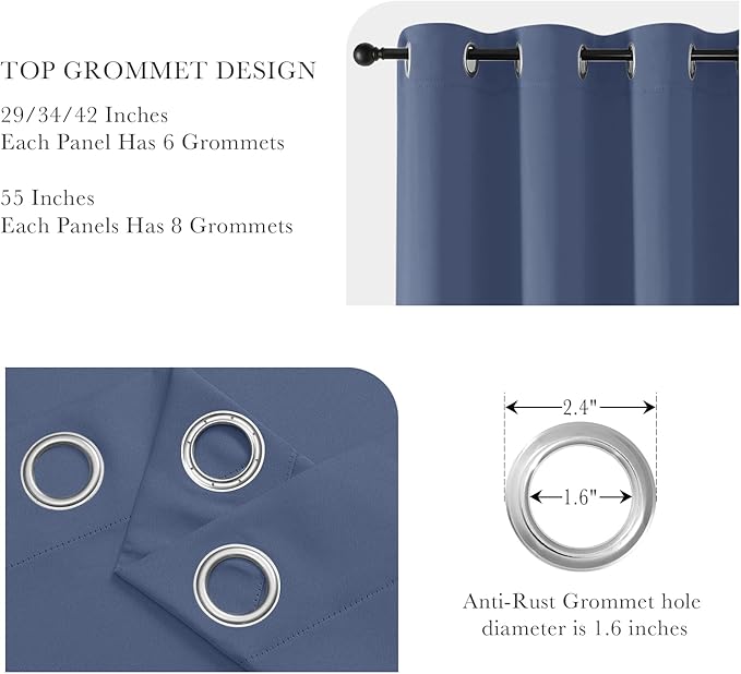 PONY DANCE Blackout Curtains 54 Long - Solid Thermal Insulated Grommet Top Noise Reductiong Window Drapes for Kids Bedroom Living Room, 42 x 54 inches, Blue Haze, 2Panels