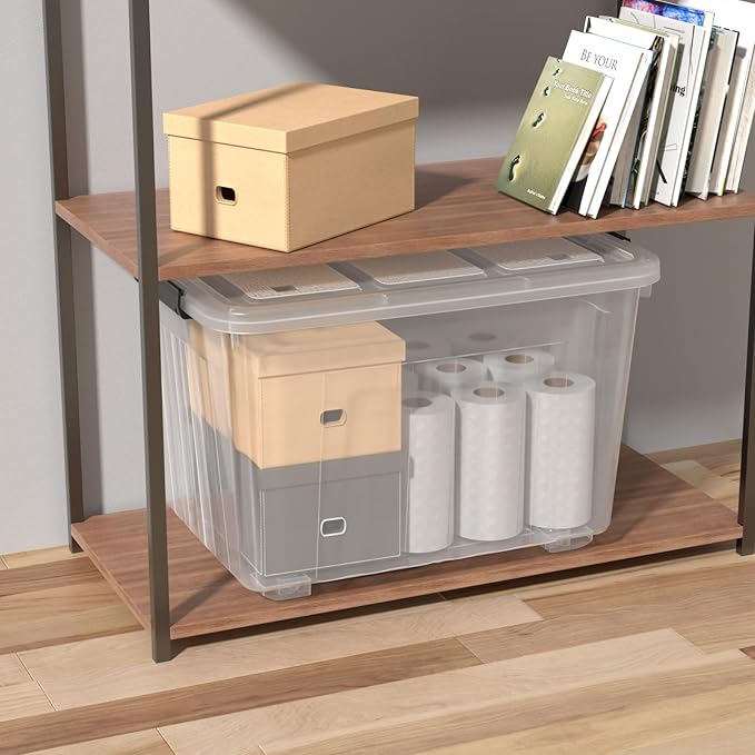 Zopnny 70 Qt Large Plastic Storage Box with Wheel, Clear Storage Latch Box with Lid, 4 Pack