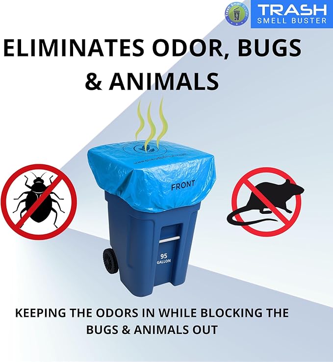 Trash Can Cover Biodegradable Odor Eliminating Bag with Elastic Rubber Band Lemon Scented Durable Chemical Free 95 Gallon 3 Pack