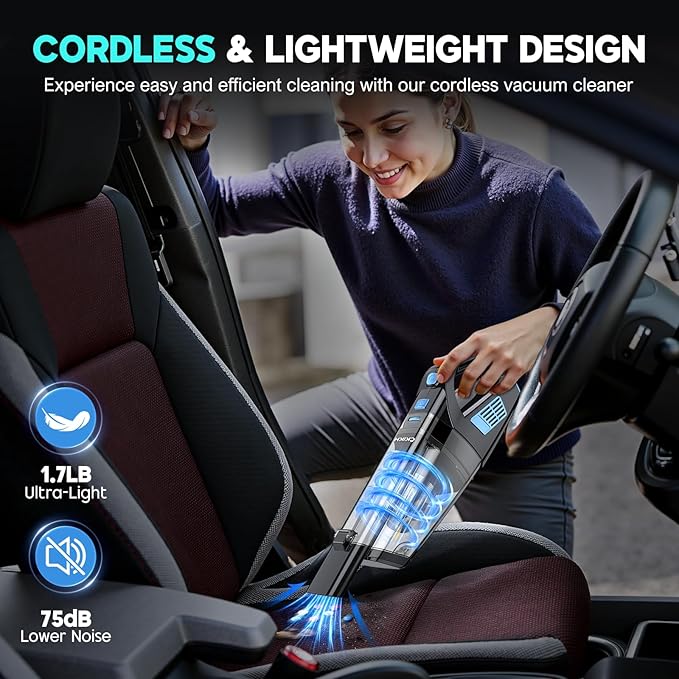 Handheld Vacuum Cordless, 15000PA Strong Suction Hand Held Car Vacuum Cleaner Portable with Multi-Nozzles & Washable Filter, Lightweight Dust Busters Rechargeable for Home, Car, Office, Pets