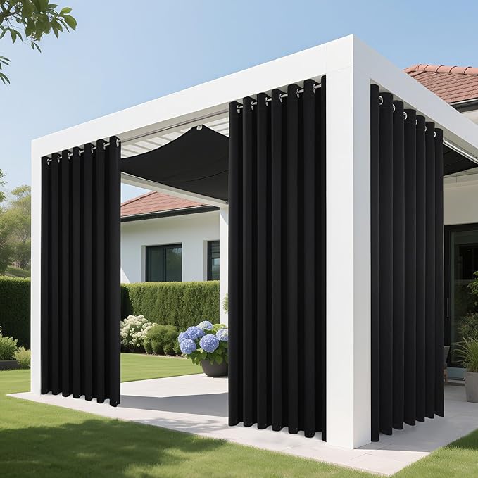 Joydeco Blackout Patio Sliding Door Curtains 108 Inches Long, Grommet Privacy Room Divider Curtains, Extra Wide Thermal Blackout Drapes for Bedroom Living Room (Black, 70Wx108L, 1 Panel)