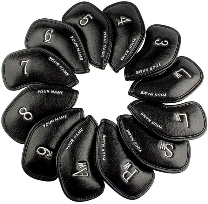 CRAFTSMAN GOLF 12pcs or 1pc Thick Synthetic Leather Golf Iron Head Covers Set Headcover Fit All Brands Callaway Ping Taylormade Cobra Etc. Also Custom Name
