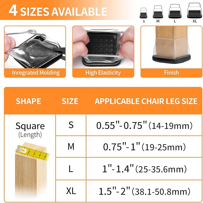 Ezprotekt 24 Pcs Clear Chair Leg Sliders for Carpet, Square Teflon Furniture Glides Protectors Covers, Bar Stool Carpet Sliders Caps for Chair Table Desk Couch Legs (S Fit: 0.55" - 0.75")