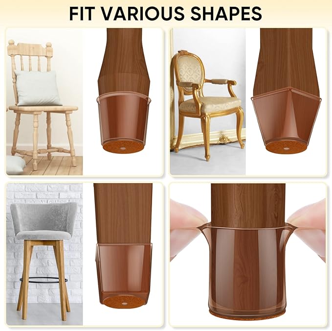 BALEINE 32 Pack Silicone Chair Leg Floor Protectors, Stool Leg Protectors Cap, Non-Slip Chair Leg Caps for Hardwood Floors (Brown & Small, 32 Pack)