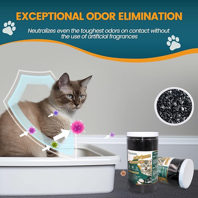 Cat Litter Deodorizer 1.2Lb Activated Carbon Litter Box Odor Eliminator Absorber Unscented Cat Litter Odor Control Room Deodorizer Solution for Homes with Pets