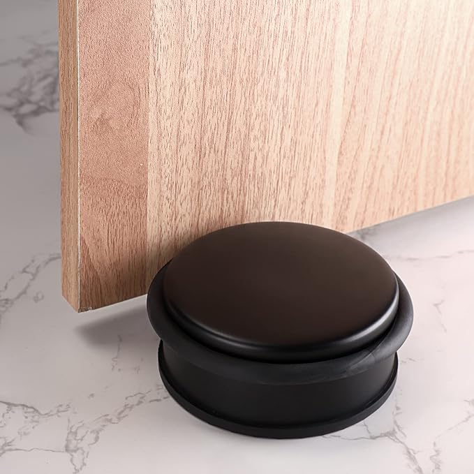 Sumnacon Heavy Duty Floor Door Stopper No Drill, Durability Stainless Steel Door Stops with Anti-Skid Rubber - Contemporary Decorative Safety Doorstop for Home Office Commercial Industrial, Black