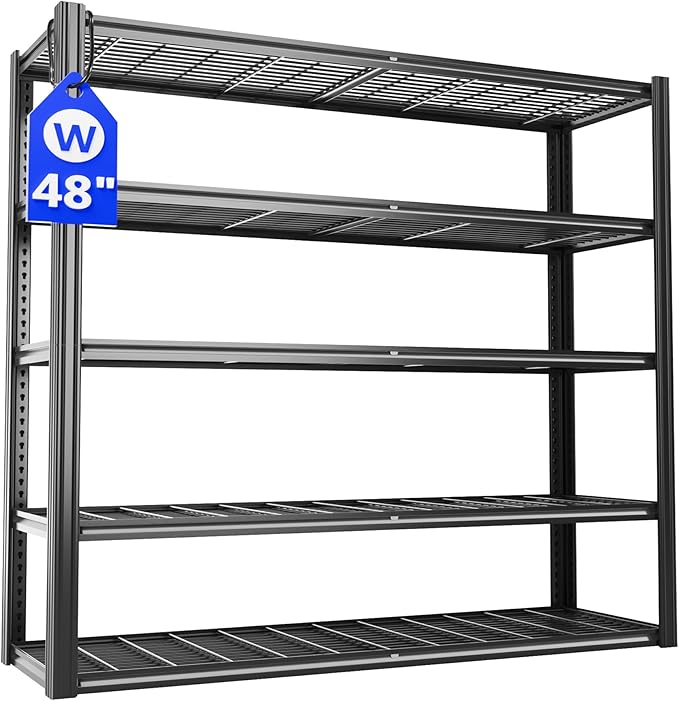 48" W Metal Garage Shelving 5 Tier Storage Shelves Heavy Duty 3030LBS Adjustable Shelf Unit Garage Shelving for Warehouse, Industrial, Basement, 72" H x 48" W x 24" D