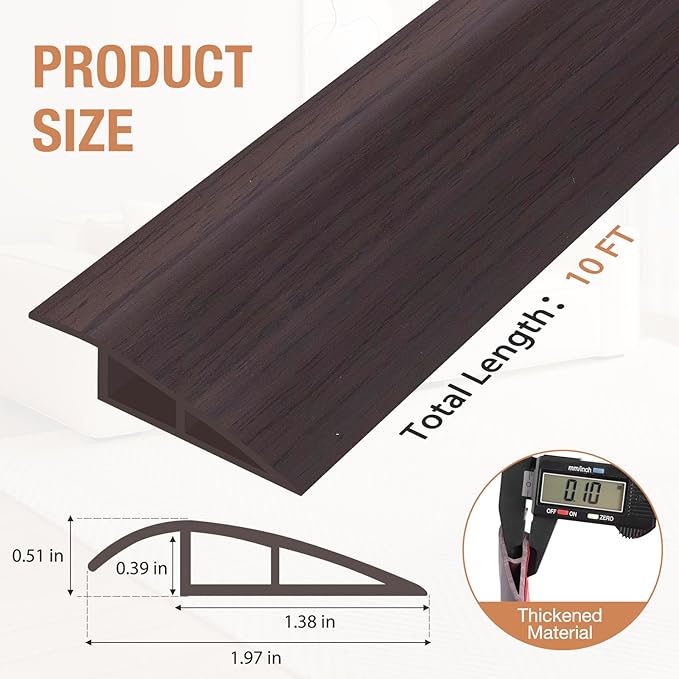 Floor Transition Strip Self Adhesive Vinyl Door Threshold for Doorways Carpet Edging Trim Overlap Edge Reducer for Laminate Floor, Carpet, Tile (Dark Walnut Grain, 1/5" to 2/5", 10Ft)